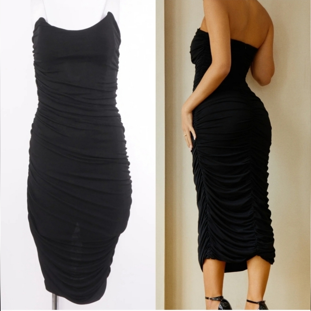 Lola Ruched Slinky Sweetheart Cocktail Elegant Black Sleeveless Dress